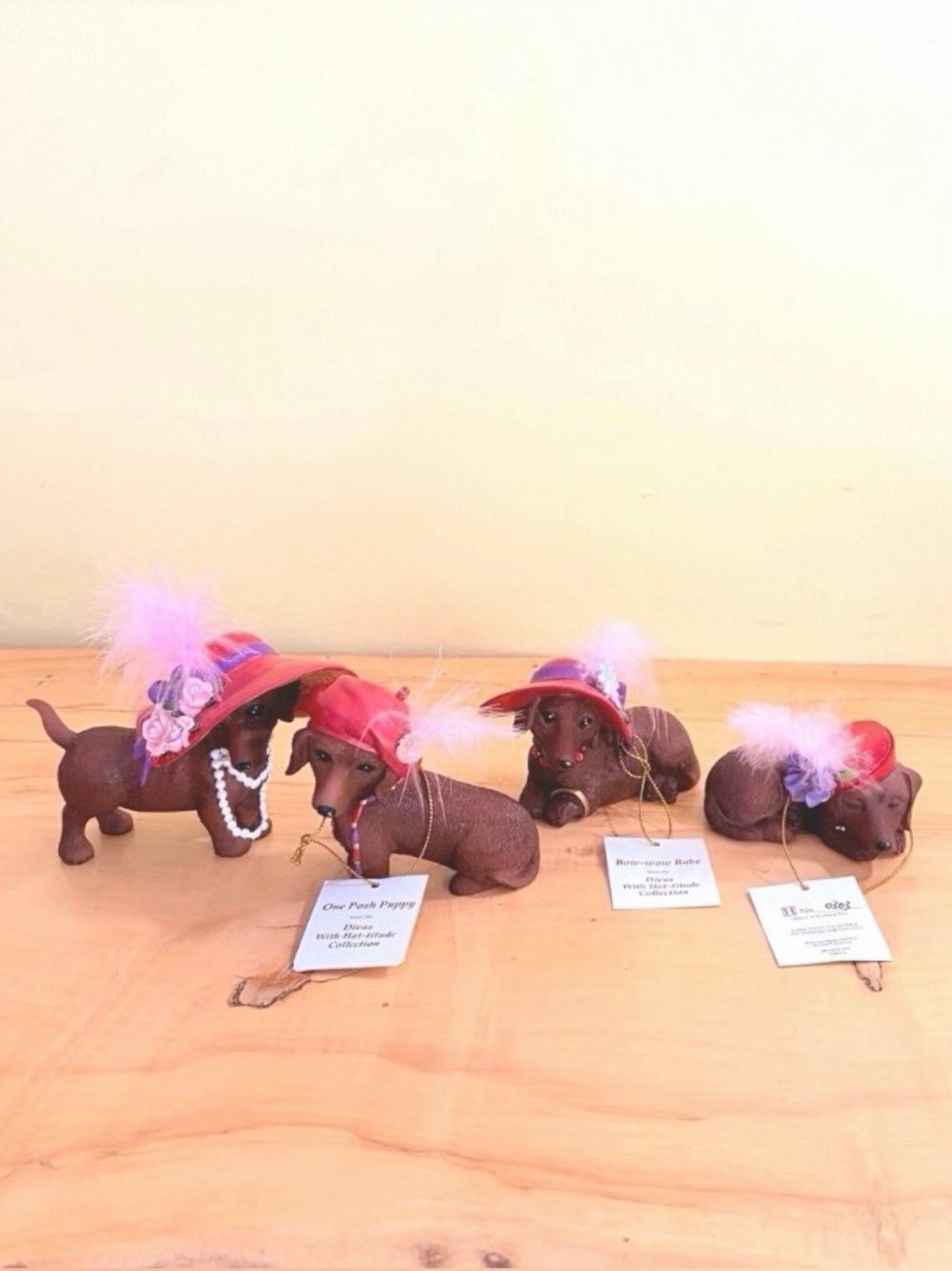 Hamilton Collection DIVAS HAT-TITUDE Dachshund Dog Figurines Red Hat Puppy